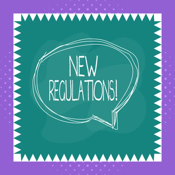 Yeni Yönetmelikleri gösteren kavramsal el yazısı. İş metni kuralları hükümetin düzen denetimini asimetrik nesnenin içinde konuşan çok renkli bir baloncuk ile ilgili bir şey yaptırdı.