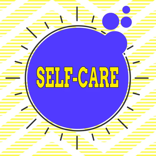 Writing note showing Self Care. Business photo showcasing the practice of taking action to improve one s is own health Asymmetrical uneven shaped pattern object multicolour design. — Stock Photo, Image