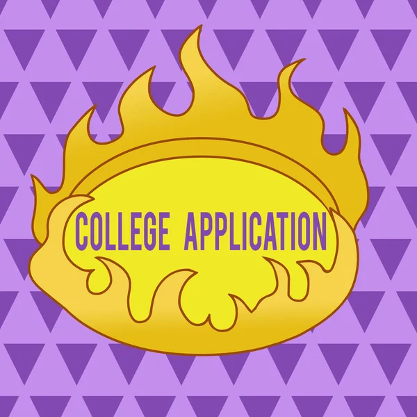 Text sign showing College Application. Conceptual photo individuals apply to gain entry into a college Asymmetrical uneven shaped format pattern object outline multicolour design.