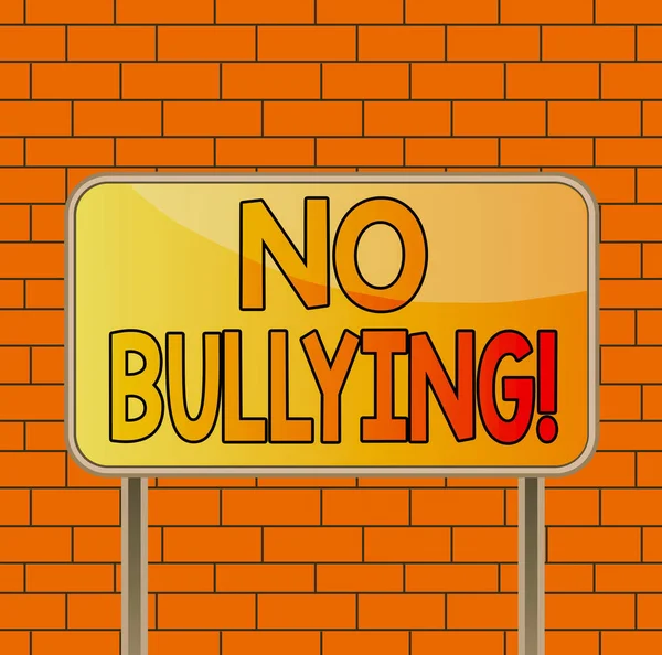 Signo de texto que muestra No Bullying. Foto conceptual detener el comportamiento agresivo entre los niños desequilibrio de poder Junta de tierra metálico poste panel vacío tablón colorido backgound adjunto . — Foto de Stock