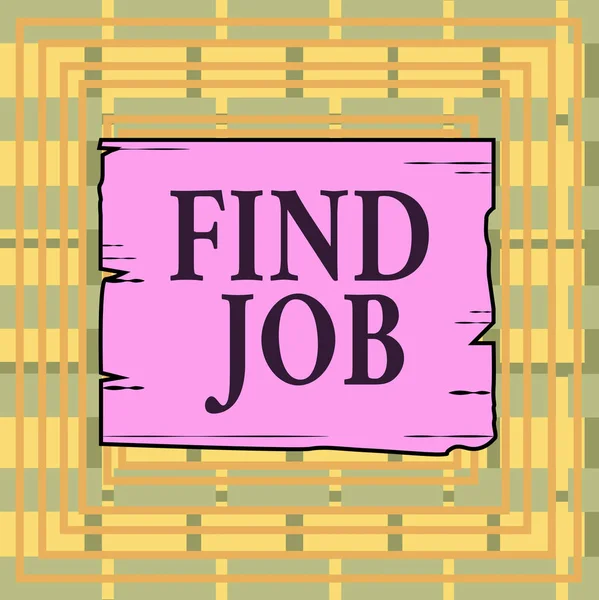 Text sign showing Find Job. Conceptual photo An act of demonstrating to find or search work suited for his profession Wooden square plank empty frame slots grooves wood panel colored board lumber.