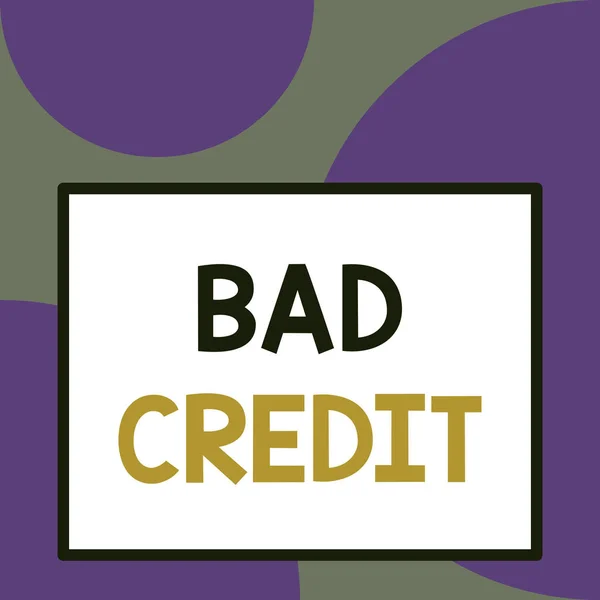 Word writing text Bad Credit. Business concept for inability of a demonstrating or company to repay a debt on time Front close up view big blank rectangle abstract geometrical background.