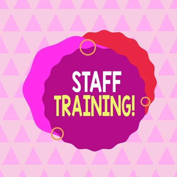 Text sign showing Staff Training. Conceptual photo learn specific knowledge improve perforanalysisce in current roles Asymmetrical uneven shaped format pattern object outline multicolour design.