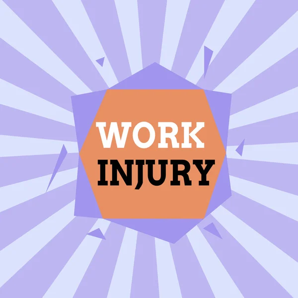 Text sign showing Work Injury. Conceptual photo illness caused by events or exposures in the work environment Asymmetrical uneven shaped format pattern object outline multicolour design.