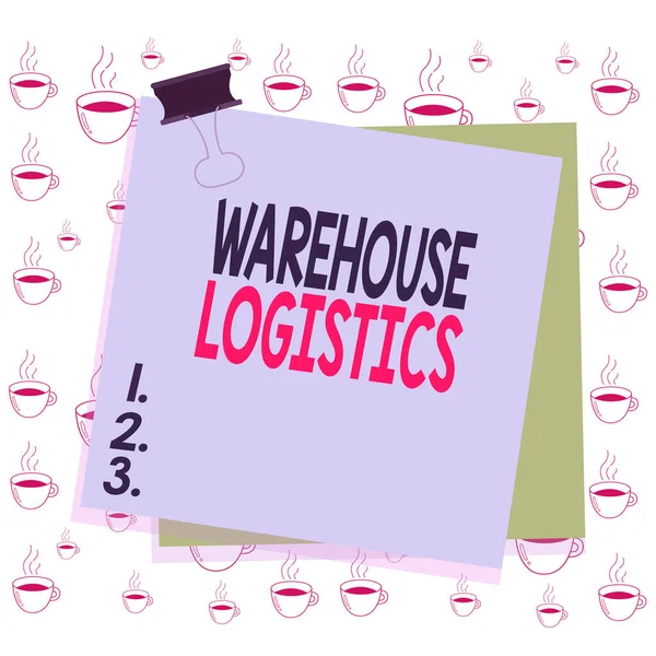 Writing note showing Warehouse Logistics. Business photo showcasing flow of both physical goods and information in business Paper stuck binder clip colorful background reminder memo office supply.
