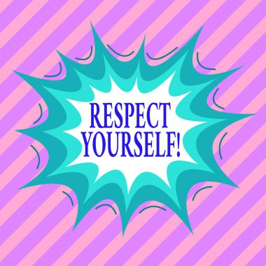 El yazısı, kendine saygı göster. Kavram, size iyi davranılmasına ve iyi davranılmasına inanmaktır. Asimetrik biçimsiz şekil şekli nesne çok renkli tasarım..