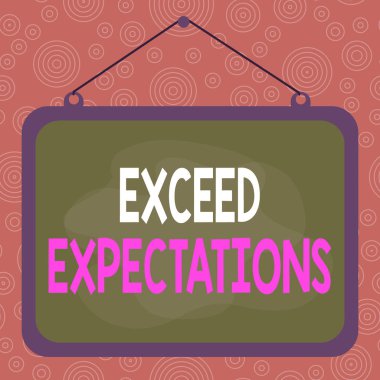 Exceed Expectations el yazısı. Kabul edilebilir performans analizini geçebilecek ya da ötesinde anlama gelen Asimetrik düzensiz biçimli şekil nesne ana hatlarını çoklu renk tasarımı.