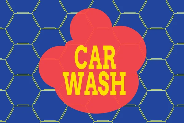 Word writing text Car Wash. Επιχειρηματική ιδέα για ένα κτίριο που περιέχει εξοπλισμό για το πλύσιμο αυτοκινήτων ή άλλων οχημάτων Εξαγωνικό σχεδιασμό φιγούρες. Σύγχρονο γεωμετρικό φόντο χτενισμένο μοτίβο. — Φωτογραφία Αρχείου
