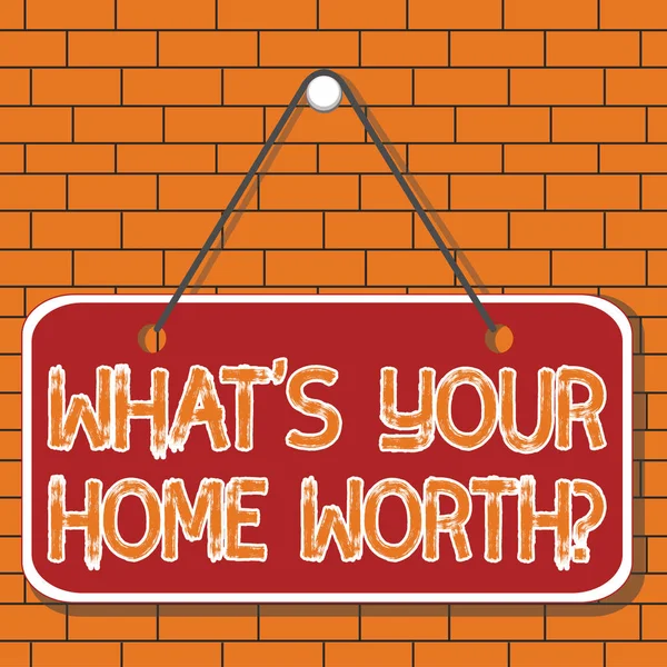 Text sign showing What s is Your Home Worth question. Conceptual photo Value of a house Property Cost Price Rate Colored memo reminder empty board blank space attach background rectangle.