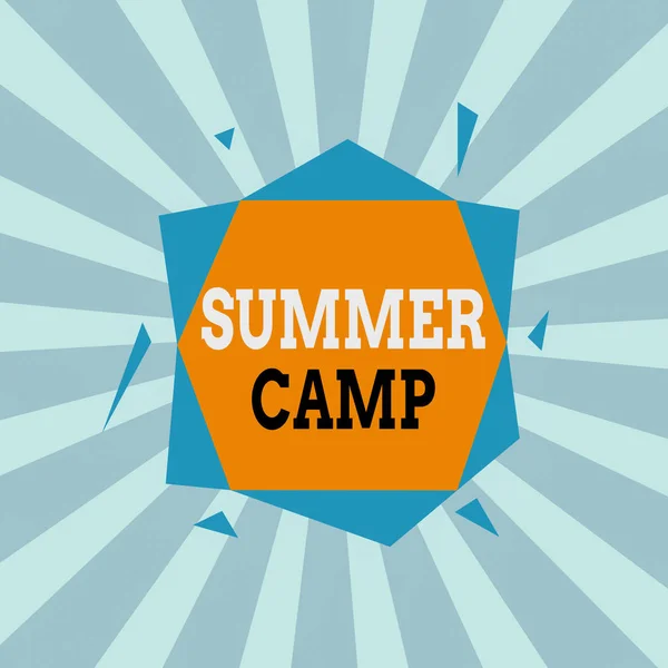 Text sign showing Summer Camp. Conceptual photo supervised program for children conducted during the summer Asymmetrical uneven shaped format pattern object outline multicolour design.