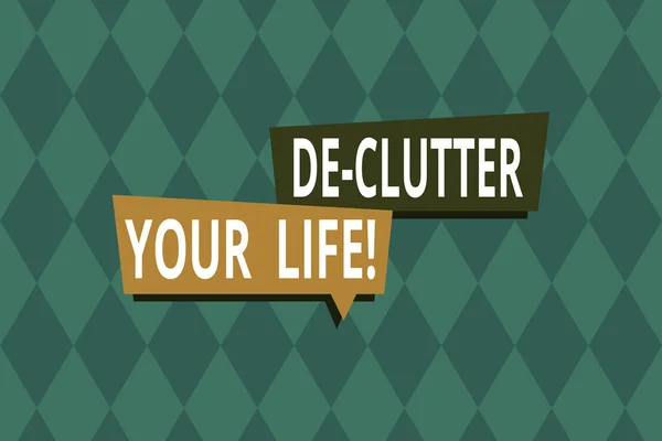 Word writing text De Clutter Your Life. Business concept for remove unnecessary items from untidy or overcrowded places Repeating geometrical rhombus pattern. Seamless abstract design. Wallpaper. — 图库照片