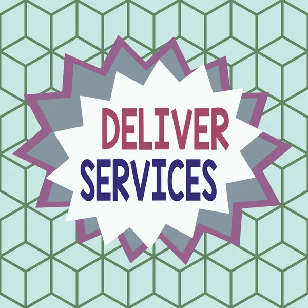 Znak tekstowy pokazujący usługi dostawy. Koncepcyjne zdjęcie akt świadczenia usług dostawy do klientów asymetryczne nierównomierny kształt wzór obiektu zarys obiektu wielobarwny. — Zdjęcie stockowe
