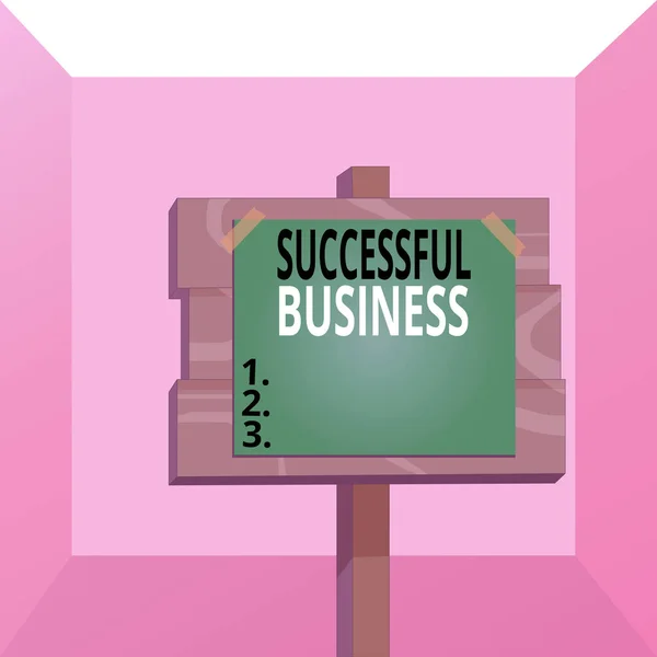 Conceptual hand writing showing Successful Business. Business photo text Achievement of goals within a specified period of time Wood plank wood stick pole paper note attached adhesive tape. — Stock Photo, Image