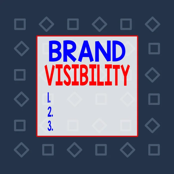 ブランドの可視性を示すメモを書く。検索結果にブランドを表示する頻度を示すビジネス写真パターンテーマの完全な作成がロードされた正方形の長方形の紙シート. — ストック写真