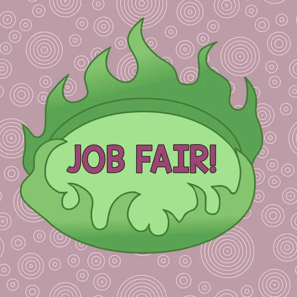 Writing note showing Job Fair. Business photo showcasing event in which employers recruiters give information to employees Asymmetrical uneven shaped pattern object multicolour design.