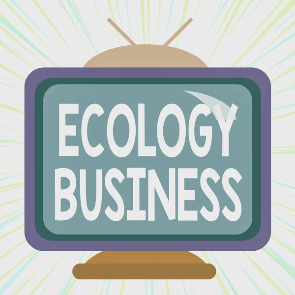 Scrittura concettuale a mano che mostra Ecology Business. Business photo testo ecologia globale e tutela dell'ambiente business Quadrato rettangolo irreale cartone animato in legno sulla parete colorata . — Foto Stock