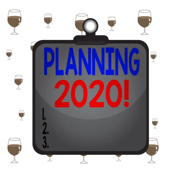 Znak tekstowy pokazujący Planowanie 2020. Konceptualny proces fotograficzny tworzenia planów na coś w przyszłym roku Clipboard kolorowe tło sprężyna klips zablokowany związać puste ramki deski. — Zdjęcie stockowe