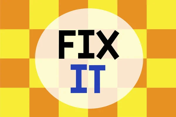 Writing note showing Fix It. Business photo showcasing Fasten something securely in a particular place or position To repair Background combination two colors squares Seamless texture pattern.