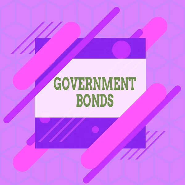 Writing note showing Government Bonds. Business photo showcasing debt security issued by a government to support spending Asymmetrical format pattern object outline multicolor design. — Stock Photo, Image
