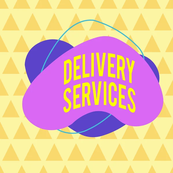 Writing note showing Delivery Services. Business photo showcasing the transport of items between two or more parties Asymmetrical format pattern object outline multicolor design. — Stock Photo, Image