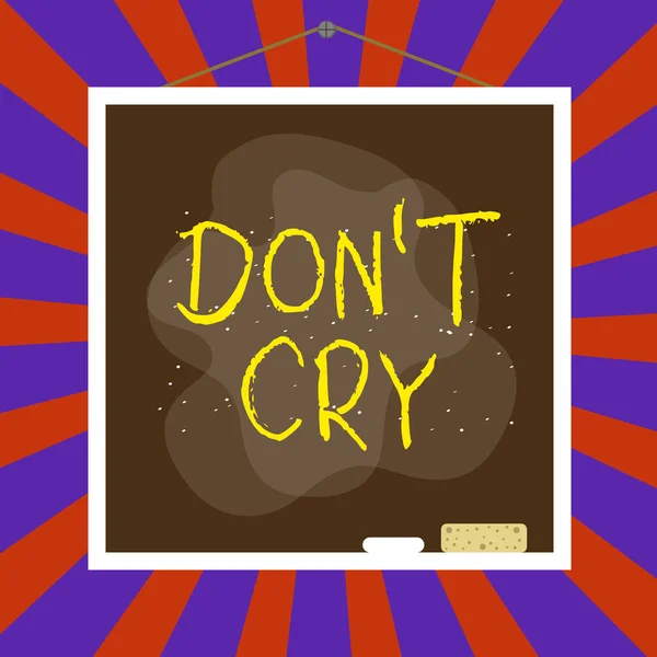 Написання тексту Don T Cry. Концепція означає, що шед-сльози, як правило, як вираз болю біди або смутку Асиметричні нерівномірні форми зображення об'єкта шаблону багатокольорового дизайну. — стокове фото