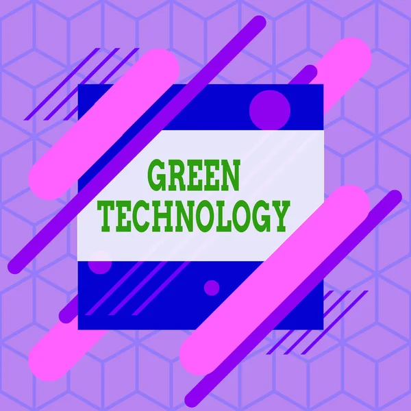 Writing note showing Green Technology. Business photo showcasing reverse the effects of huanalysis activity on the environment Asymmetrical format pattern object outline multicolor design. — Stock Photo, Image