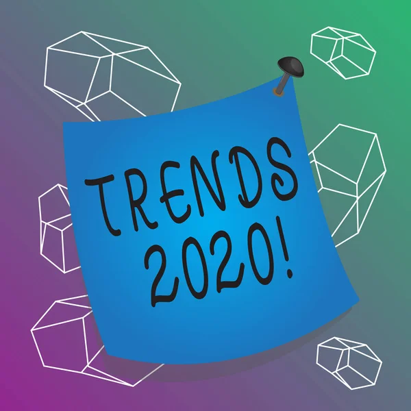 Woord schrijven tekst Trends 2020. Zakelijk concept voor algemene richting waarin iets is het ontwikkelen of veranderen van gebogen herinnering papier memo genageld kleurrijke oppervlak geplakt blanco pin frame. — Stockfoto