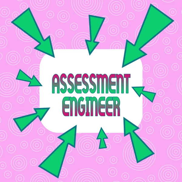 Conceptual hand writing showing Assessment Engineer. Business photo showcasing gives solutions to the complexities of developing tests Asymmetrical uneven shaped pattern object multicolour design. — Stock Photo, Image