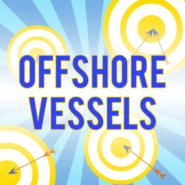 Levelet írok, amin offshore hajók vannak. Üzleti fotó bemutató hajó célja, hogy a kínálat a tengeri olaj- és gázipari platformok Nyíl és kerek cél aszimmetrikus alakú többszínű design. — Stock Fotó
