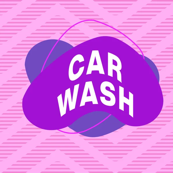 Κείμενο γραφής γραφής Wash Car. Έννοια σημαίνει ένα κτίριο που περιέχει εξοπλισμό για το πλύσιμο των αυτοκινήτων ή άλλων οχημάτων ασύμμετρη σχήμα σχήμα μοτίβο αντικείμενο περίγραμμα πολύχρωμο σχεδιασμό. — Φωτογραφία Αρχείου