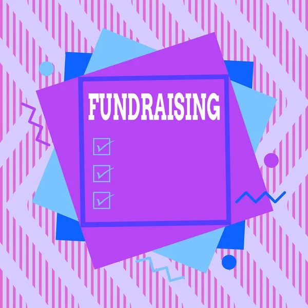Word writing text Fundraising. Business concept for seeking to generate financial support for charity or cause Asymmetrical uneven shaped format pattern object outline multicolour design. — Stok fotoğraf