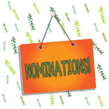 Adaylıklar için el yazısı metni. Aday gösterilme ya da ödül için aday gösterilme anlamına gelen kavram boş tahta boş arkaplan dikdörtgeni hatırlatan bir bildiri.