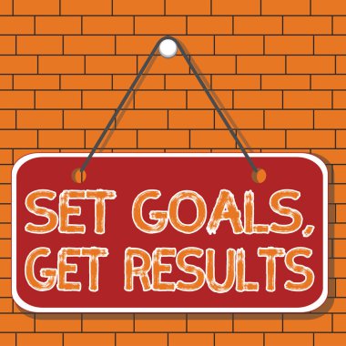 Hedef kümesi ve sonuçları gösteren metin işareti. Kavramsal fotoğraf bu amaçlar için çalışır Renkli hatırlatıcı boş tahta boşluk arkaplan dikdörtgeni.