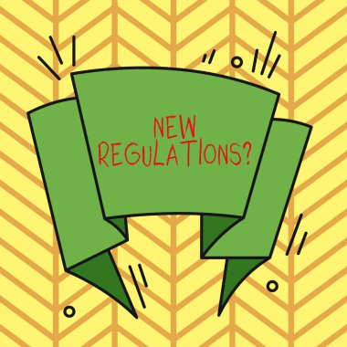 Yeni Yönetmelik Sorusu 'nu yazan el yazısı metinleri. Kavram, hükümetin düzen denetimini sağlayan kurallardır. Bir şey yapıldığında asimetrik biçimsiz şekil şekli nesne ana hatları çok renkli tasarım.