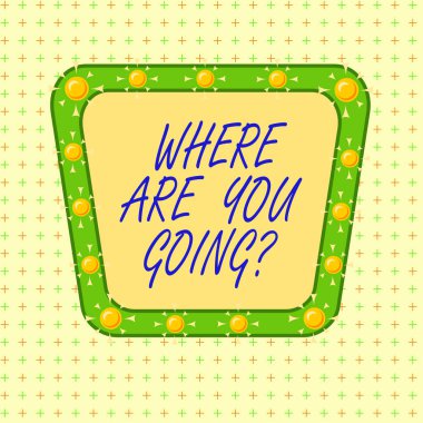 Nereye gittiğinizi gösteren metin işareti var. Birisine Asimetrik düzensiz biçim desenli nesne ana hatlarını sormak için kullanılan kavramsal fotoğraf çok renkli tasarım.