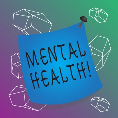 Kelime yazma Ruh Sağlığı. Gösteriler için iş konsepti, psikolojik durumları göz önüne alındığında eğri büğrü hatırlatıcı kağıt notlar çivilenmiş renkli yüzey boş iğne çerçevesi.