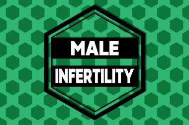 El yazısı: Erkek Kısırlığı. Doğurgan altıgen figürler dizaynında gebeliğe neden olamama kavramı. Modern geometrik arkaplan bal peteği deseni.