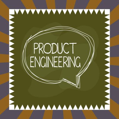 El yazısı, yazı, ürün mühendisliği. Bir aygıt ya da sistem tasarlama ve geliştirme sürecini kavrayarak asimetrik şekilli nesne ana hatları içinde konuşan çok renkli bir baloncuk oluşturun.