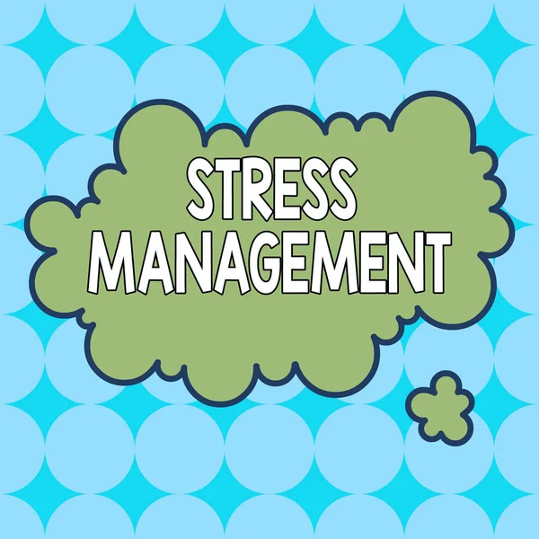 Text sign showing Stress Management. Conceptual photo learning ways of behaving and thinking that reduce stress Asymmetrical uneven shaped format pattern object outline multicolour design.