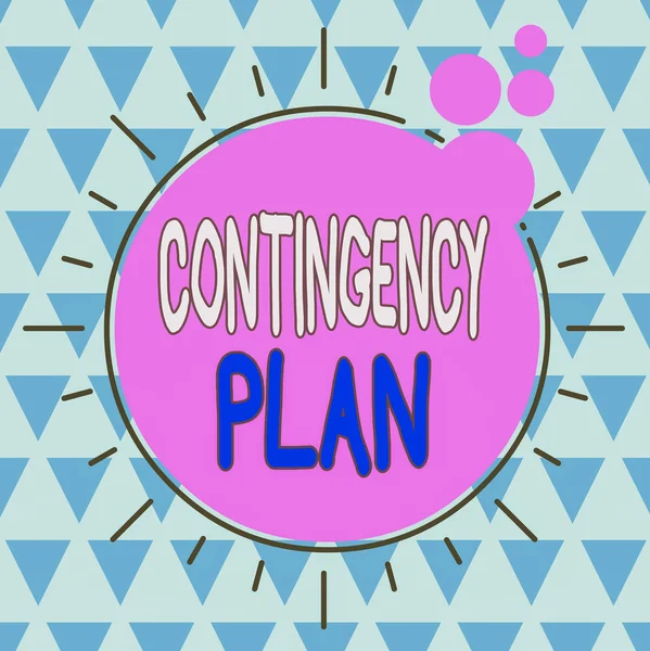 Text sign showing Contingency Plan. Conceptual photo A plan designed to take account of a possible future event Asymmetrical uneven shaped format pattern object outline multicolour design.