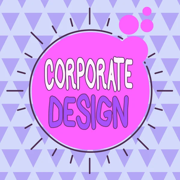 Segno di testo che mostra Corporate Design. Foto concettuale disegno grafico ufficiale del logo e il nome di un'azienda Formato asimmetrico irregolare modello oggetto contorno disegno multicolore . — Foto Stock