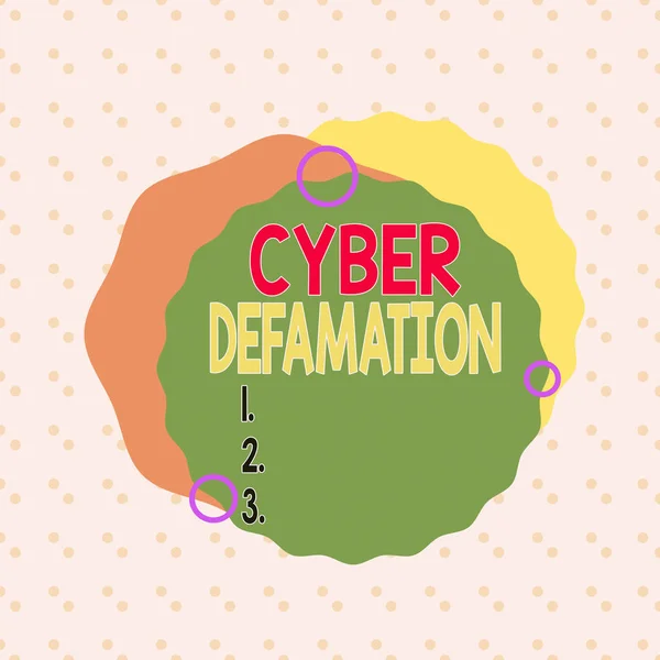 Writing note showing Cyber Defamation. Business photo showcasing slander conducted via digital media usually by Internet Asymmetrical format pattern object outline multicolor design. — Stockfoto