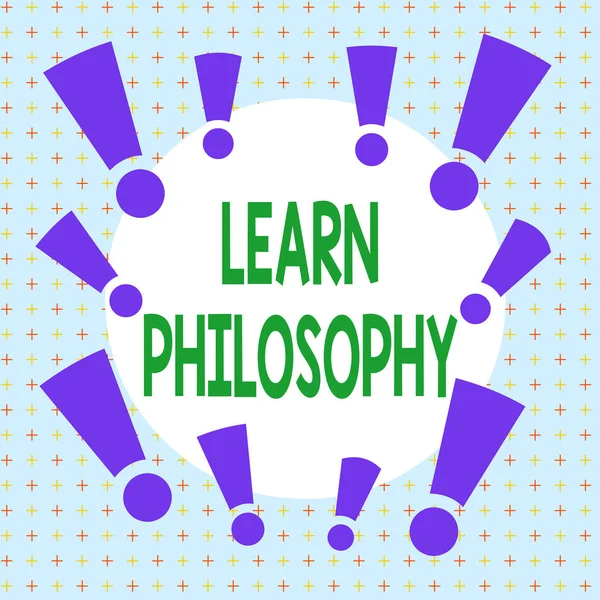 Text sign showing Learn Philosophy. Conceptual photo learn to develop sound methods of research and analysis Asymmetrical uneven shaped format pattern object outline multicolour design. — Stock Photo, Image