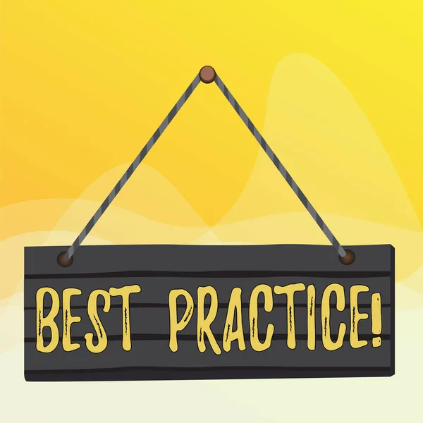Writing note showing Best Practice. Business photo showcasing commercial procedures that are accepted prescribed being correct Wood plank nail pin string board colorful background wooden panel fixed. — Stock Photo, Image