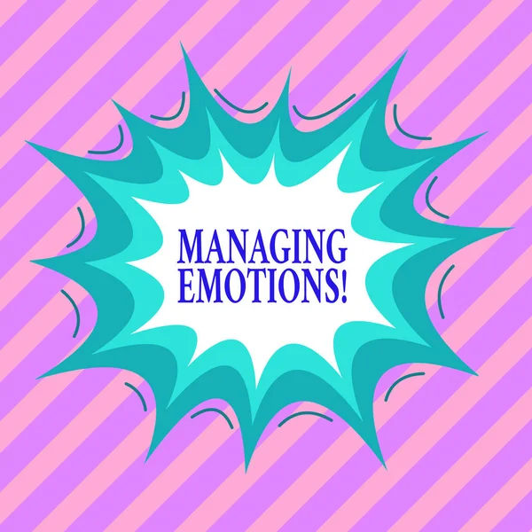 Texto de escritura a mano Managing Emotions. Concepto significado capacidad estar abierto a los sentimientos y modularlos en uno mismo asimétrico formato desigual patrón objeto contorno diseño multicolor . — Foto de Stock