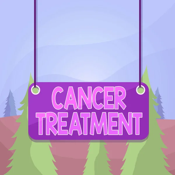 Word writing text Cancer Treatment. Business concept for The analysisagement of medical care given to a cancer patient Board color background plank attached string panel rectangle empty surface. — Stock Photo, Image