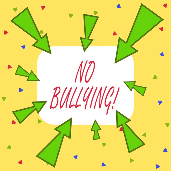 Writing note showing No Bullying. Business photo showcasing stop aggressive behavior among children power imbalance Asymmetrical uneven shaped pattern object multicolour design. — Stock Photo, Image