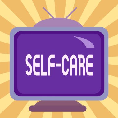 Kendine Bakım 'ı gösteren bir not yazıyorum. İş fotoğrafı gösterimi uygulaması. Renkli duvardaki kendi sağlık meydanı dikdörtgenini korumak veya geliştirmek için bir şeyler yapmak..