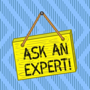 Kelime yazma Uzmanı Sor. Kılavuzları anlayan ve kabul eden iş anlayışı. Kare dikdörtgen, gerçek dışı ahşap karikatür. Renkli duvara asılı..