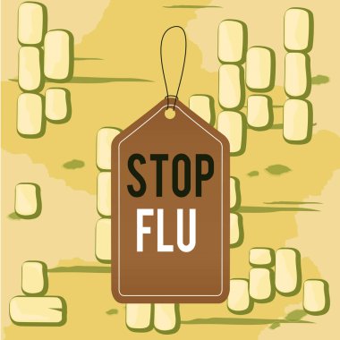 Kelime yazma Gribi durdurun. Grip virüsünün yol açtığı bulaşıcı solunum hastalığını tedavi etmek için iş konsepti boş etiket boş alan etiketi renkli arkaplan dikdörtgeni.